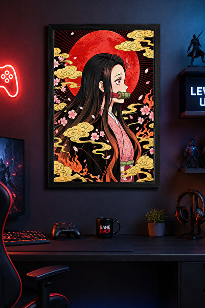 Charmbi Poster Demon Slayer cu ramă din lemn negru, imprimare digitală premiu...