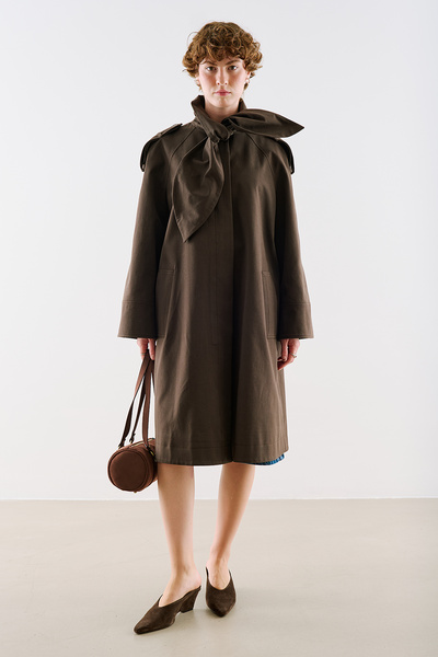 Manuka Trench Coat with Collar Fastening Detail Dark Brown