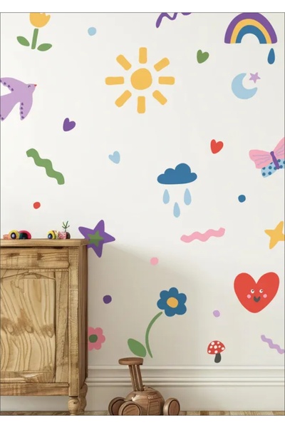 LABELOVE Renkli Suluboya Çizimler Çocuk Odası Duvar Sticker
