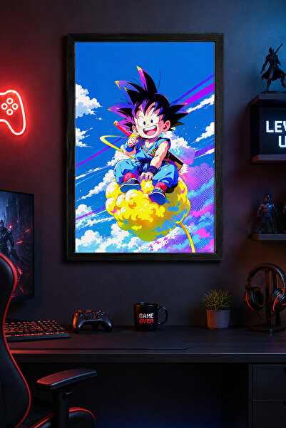 Charmbi Poster Dragon Ball Goku cu ramă din lemn negru, imprimare digitală pr...