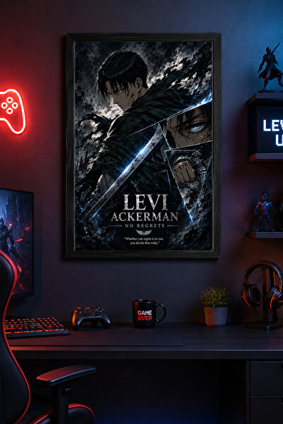 Charmbi Atack on Titan Levi Poster cu ramă din lemn Pictură murală cadou Ediț...