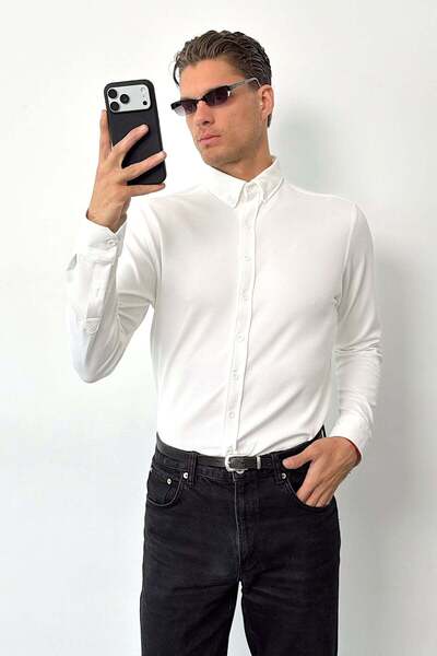 JB John Borners Men's Long Sleeve Seersucker Fabric Shirt White - 70067