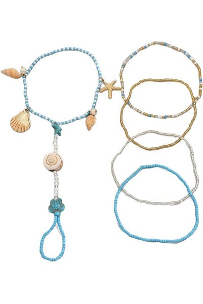 Tazweeq Bead Ankle Bracelets for Women, Gold Plated Adjustable Boho Shell Ank...