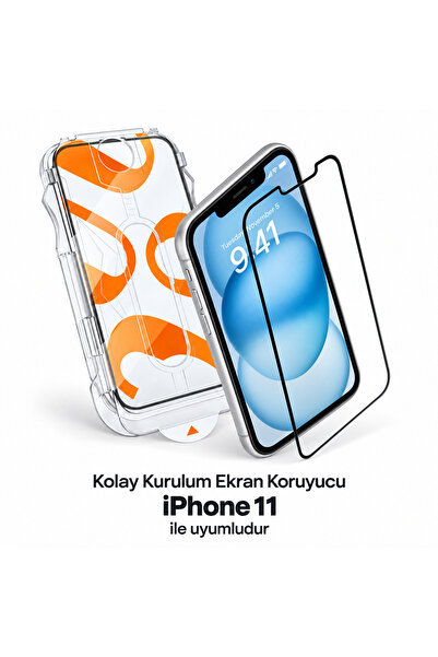 KVK PRİVACY iPhone 11 Uyumlu 5D Platinum Tam Kaplayan Siyah Çerçeveli Cam Ekr...