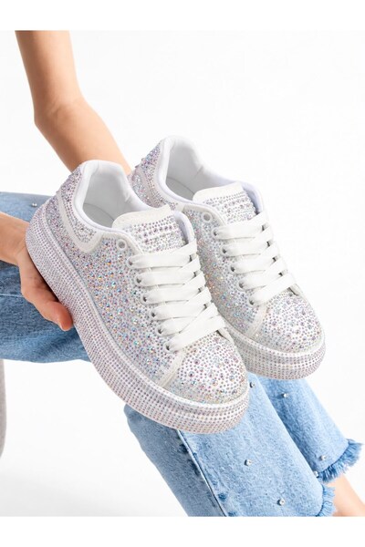 dabab shoes STELLA Γυναικεία Αθλητικά Παπούτσια με Λευκή Πέτρα και Λαμπερή Πλ...