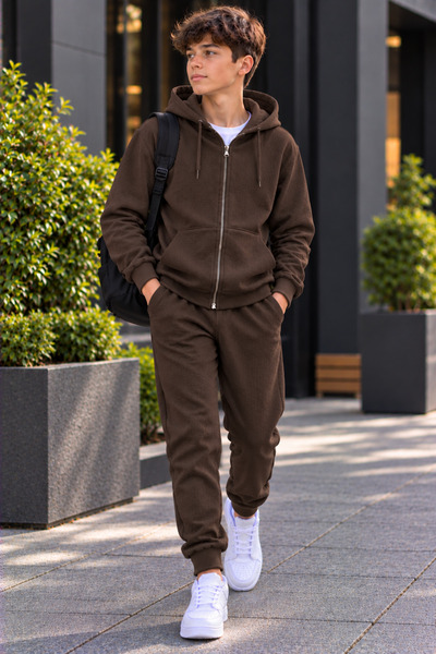 luci sports Boys' Zippered Hooded Rubberized Track Suit with Rubberized Legs