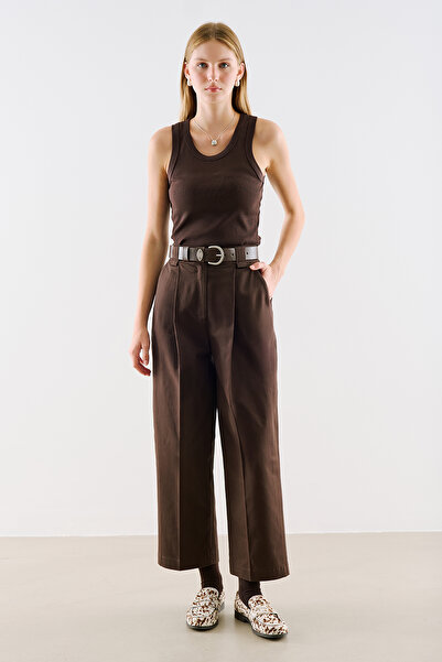 Manuka Gabardine Straight Pleated Pants Dark Brown