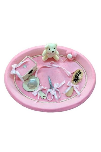 OEM Set de 6 piese pentru botez/tort, Ursuleț de catifea
