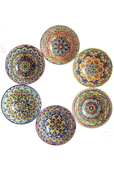 Paporich Cereal Bowls, Ceramic Soup Bowls Set of 6, 350ML Colorful Bowls Set ...