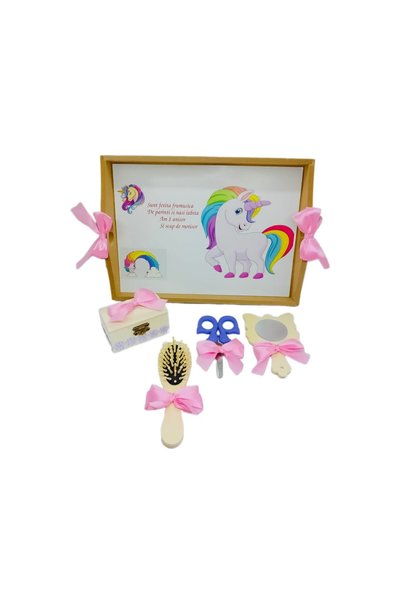 OEM Set personalizat cu tăviță și tort pentru botez cu tematică unicorn