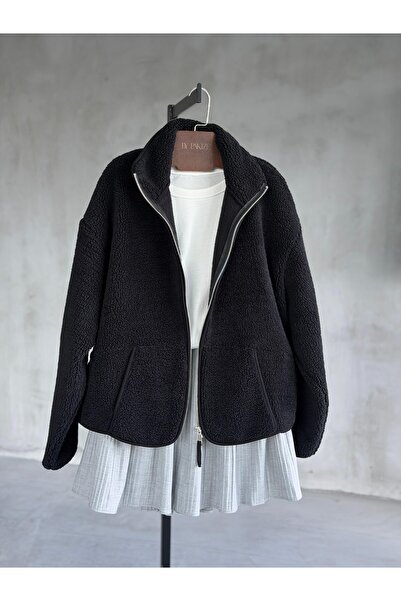 Basic Fermuarlı Peluş Teddy Ceket