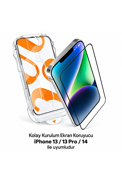 KVK PRİVACY iPhone 13 / 13 Pro / 14 Uyumlu 5D Platinum Tam Kaplayan Siyah Çer...