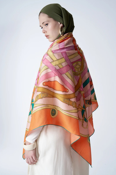 ED Scarf Viscose Silk Shoulder Shawl Belt Pattern - Orange