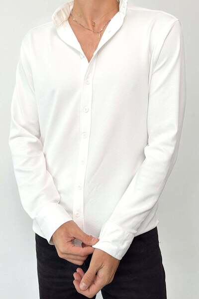 JB John Borners Men's Long Sleeve Seersucker Fabric Shirt White - 70067