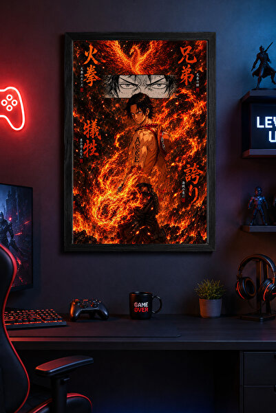 Charmbi One Piece Ace drveni uokviren poster, poklon, zidna slika, premium št...