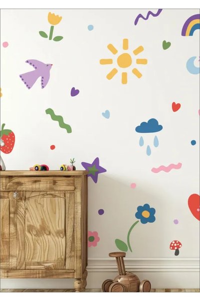 LABELOVE Renkli Suluboya Çizimler Çocuk Odası Duvar Sticker