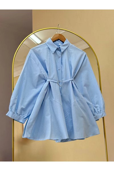 Hepsi Moda Heart Belted Pleated Tunic - Hpm - Baby Blue
