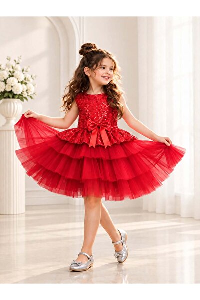 mikeonscosmetics Girls' Peplum Flounce Tulle Ball Gown - Sequined Bow Detail ...