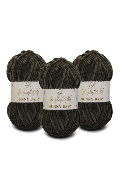 WOLANS Bunny Baby Velvet Knitting Yarn 474 Gray - Pack of 3