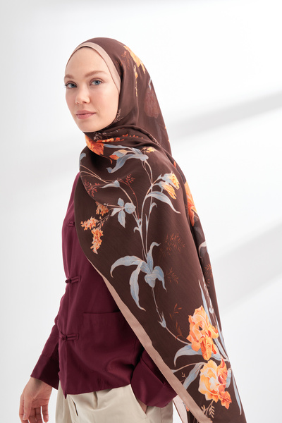 ARMANDA Floral Archive Aveline Pattern Shawl - Mink - Brown