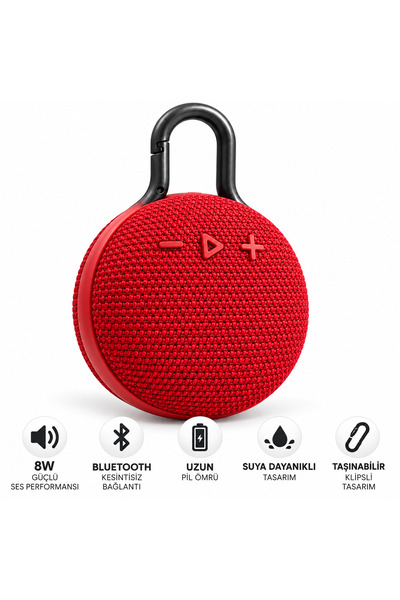 FABRON Bluetooth Hoparlör Klipsli Kablosuz Taşınabilir Speaker Suya Dayanıklı...