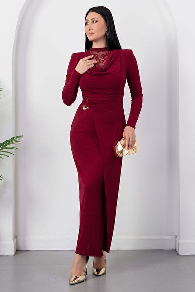 PULLIMM Degaje Collar Lace Detail Buckle Dress Grs4176