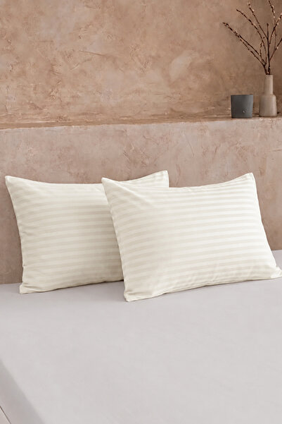 Nart Home Set of 2 Cotton Satin Striped Pillowcases - 83 Thread Count (210 Tc...