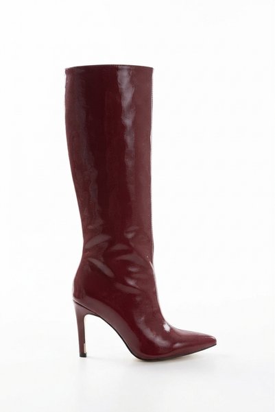 Zerenyus ZRİNX-2004 Premium Bordo Rugan Sivri Burun İnce Topuklu Kadın Çizme 9,5 cm