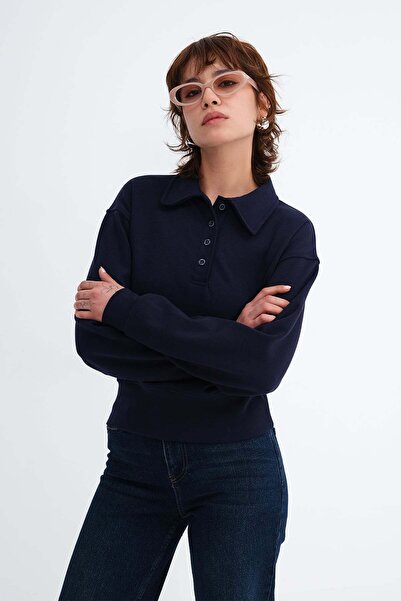 Addax Collared Buttoned Sweatshirt S06096