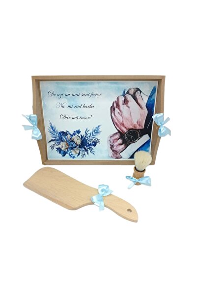 OEM Set de 3 piese: tavă, satâr, pămătuf de bărbierit pentru mire, personalizat