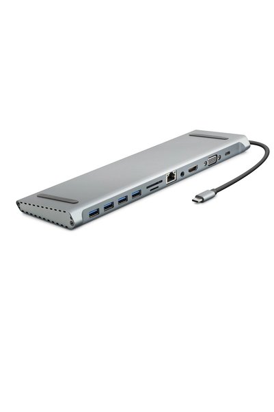 Lovesta Home محول Type-c 3.0 Hub Pd HDMI 4K Vga Lan Aux قارئ بطاقات 11 منفذ 5...