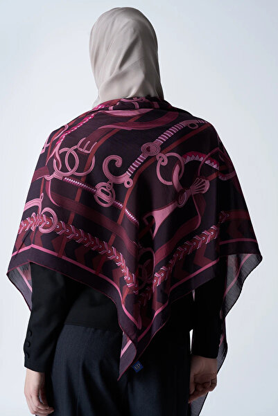 ED Scarf Viscose silk triangle shoulder shawl chain pattern - plum