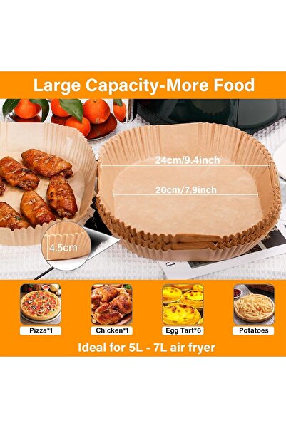 NUODWELL Set de 100 de hârtii de copt de unică folosință pentru friteuza cu aer cald, NUODWELL, Material de uz alimentar, sigur și non-toxic, rezistent la temperaturi ridicate de 220 de grade. ° Rezistent la ulei și apă, antiaderent, ușor de utilizat