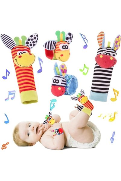Yelajoy 4pcs Baby Rattle Socks & Foot Finders, Infant Toys 0-12 Months, Multi...