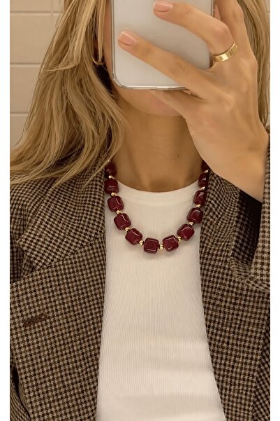 FloresDeCarnaval Cherry Rotten Burgundy Large Square Bead Necklace – Vintage ...