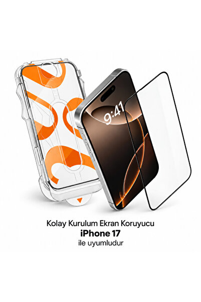 KVK PRİVACY iPhone 17 Uyumlu 5D Platinum Tam Kaplayan Siyah Çerçeveli Cam Ekr...