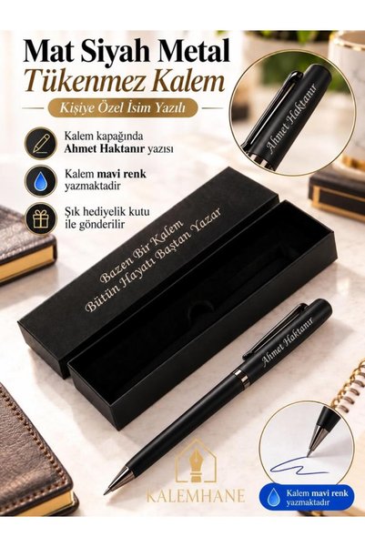 kalemhane Öğretmenler Günü Hediyesi Kişiye Özel Mat Siyah Metal Tükenmez Kalem – İsim Yazılı Hediyelik Kutulu