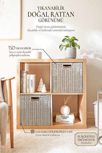 Ocean Home Textile 2'li Yıkanabilir Gri PP Rattan Dolap İçi Çamaşır Çocuk Oda...