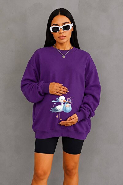 BENROMA 3 Yarn Combed Cotton Baby-Praying Stork Printed Maternity Sweatshirt Jw4