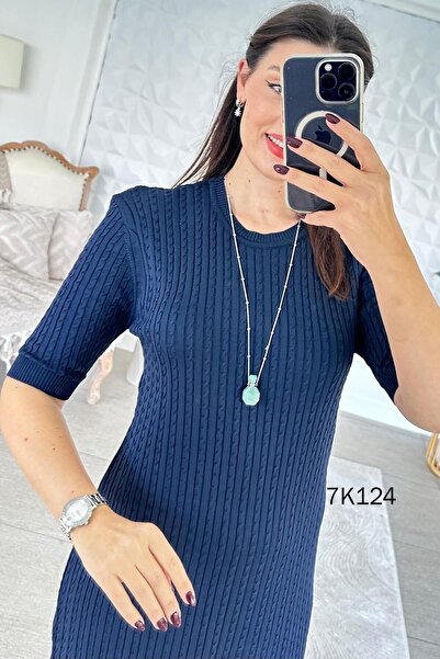 İnce Topuk Bisiklet Yaka Triko Elbise 7K124