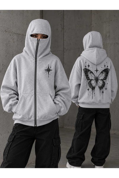 LOTS MODA Snow Masked Ninja Unisex Sweatshirt Cardigan 2Strands Thick Fleece
