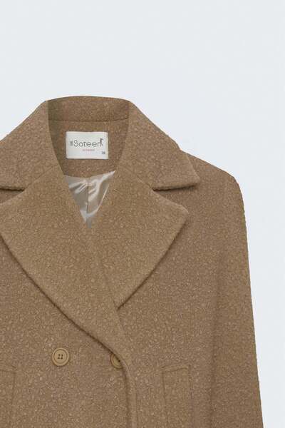 Sateen Textured Boucle Short Coat - Camel