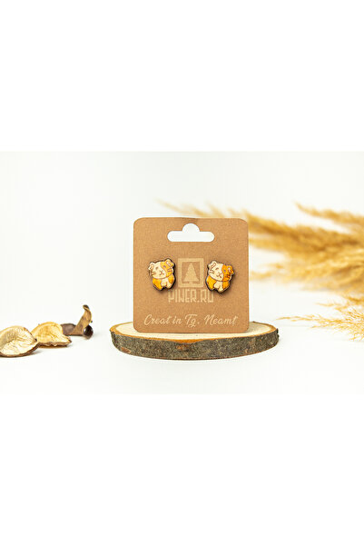 Piner Cercei handmade din lemn, model stud hamster, nuante naturale