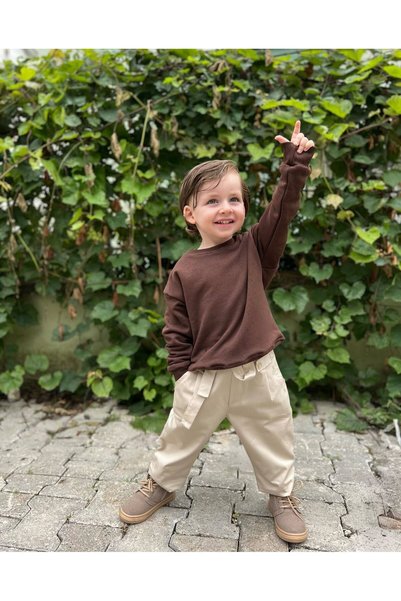 favorimkids Brown Sweat & Cream Pants 2-Piece Boys' Set