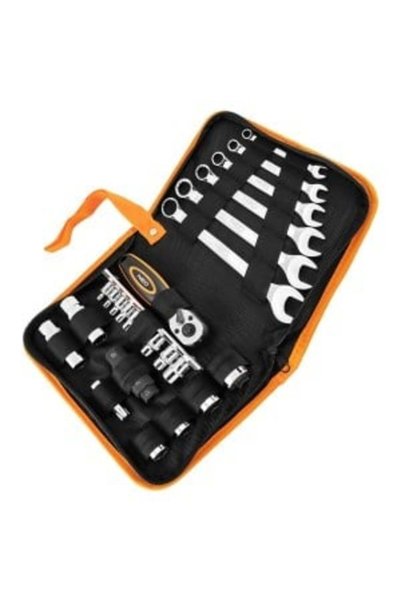 NEO Tools Set de scule pentru motocicletă - 25 piese, husă de transport din s...