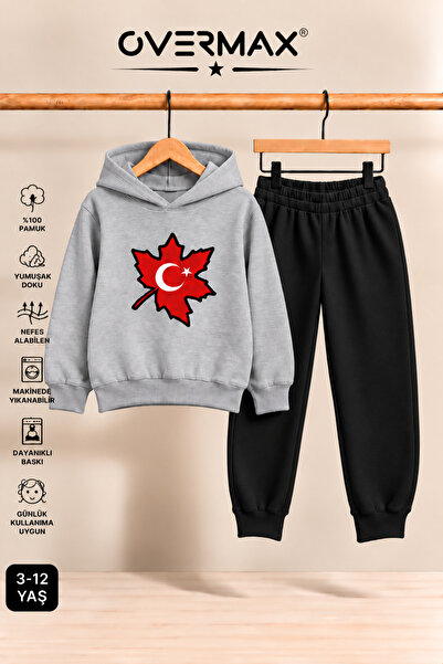 OVERMAX Turkish Flag Printed Hooded Sweatshirt Tracksuit Set - Ages 3-12
