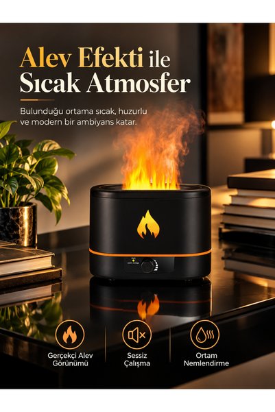 QAR Ls 01 Alev Efektli Aroma Terapi Hava Nemlendirici 2 Litre Üstten Su Dolumlu Sessiz Buhar Makinesi Ofis Yatak Odası Dekoratif Nemlendirici