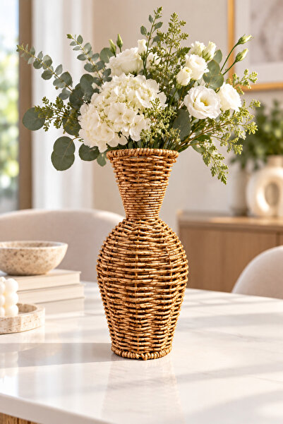NOKKA Vază decorativă din răchită și ratan 10x23 cm – Vază de flori boemă, cu...