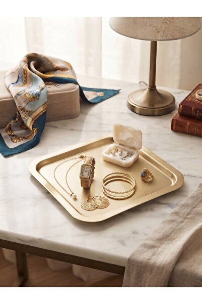 Kare Gold Organizer Tepsi Sunum Takı Anahtarlık Kozmetik Banyo Düzenleyici