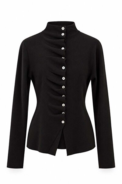 ELVAN TOLON Drape Buttoned Knitwear Black